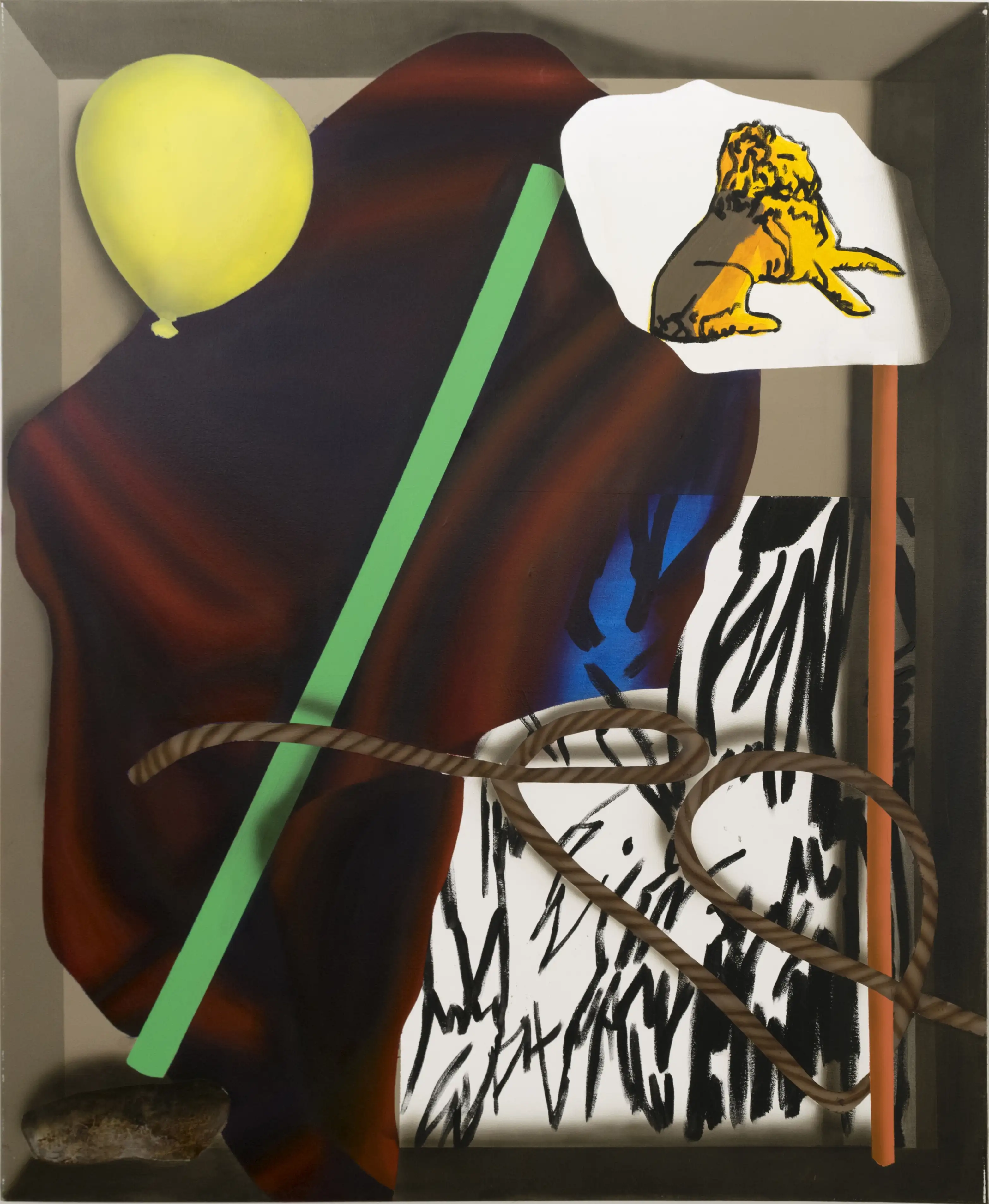 A painting of a few items in a box.