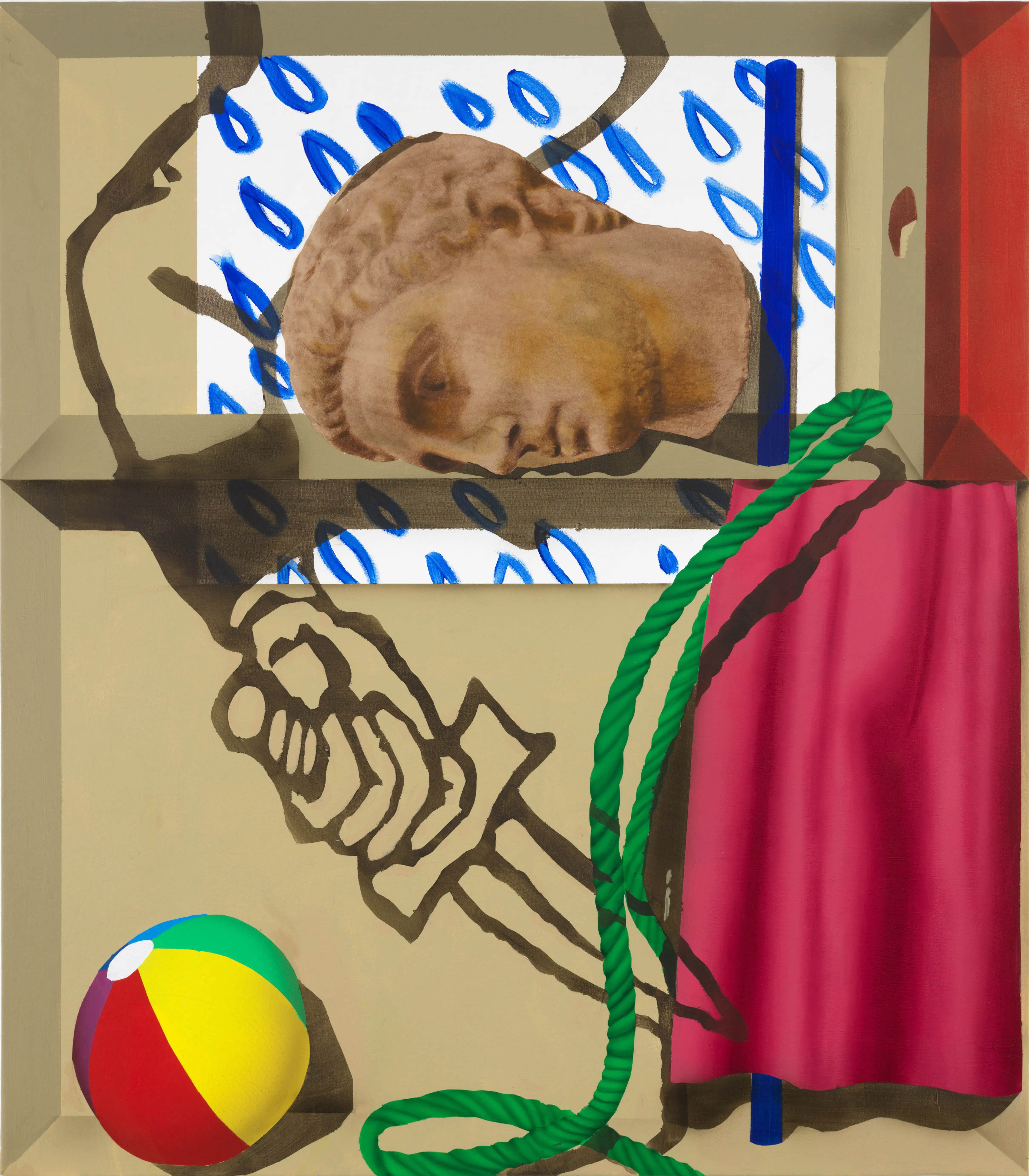 A painting of a sculpture in a box.