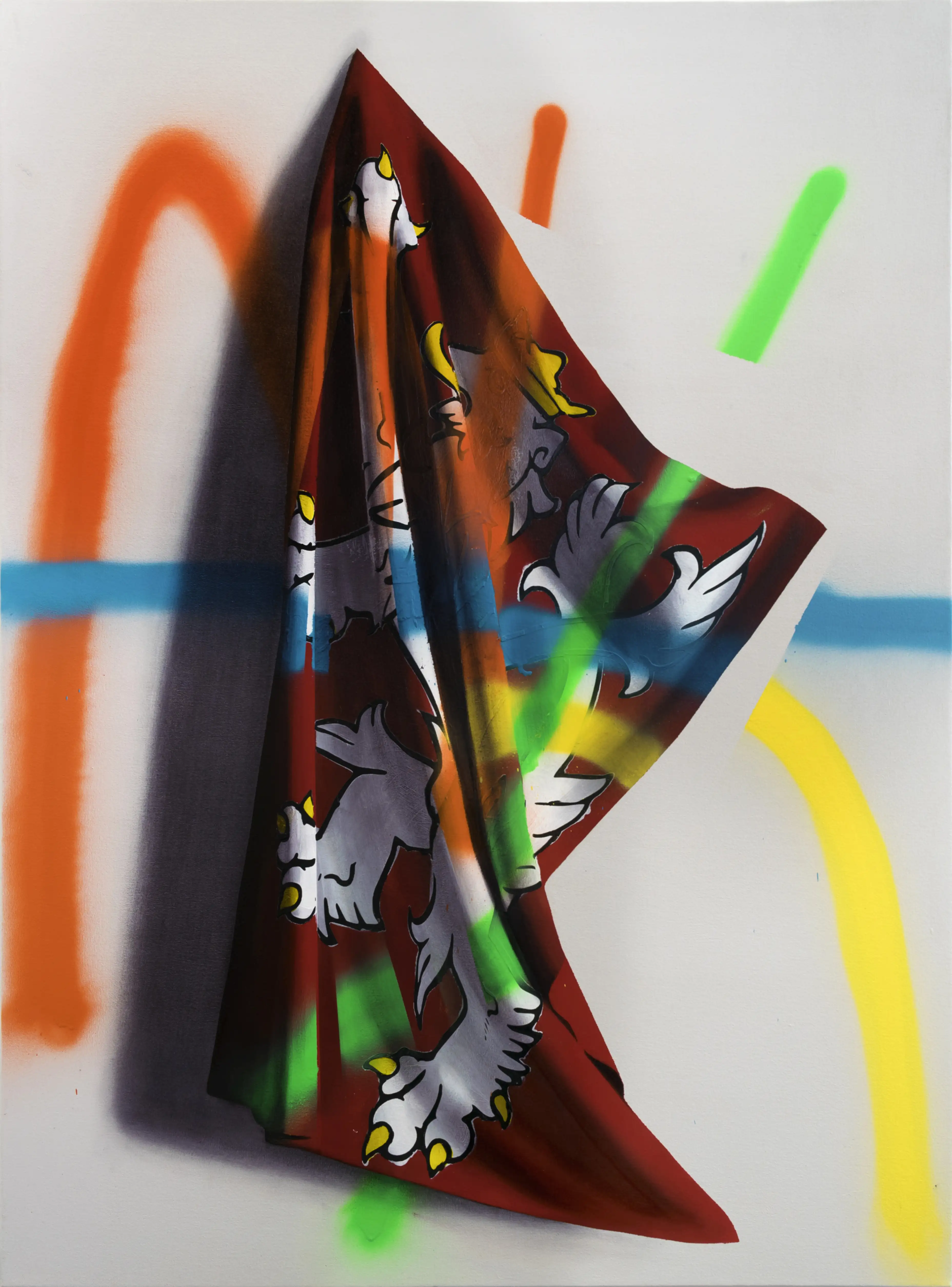 A painting of a piece of fabric that is on a wall.