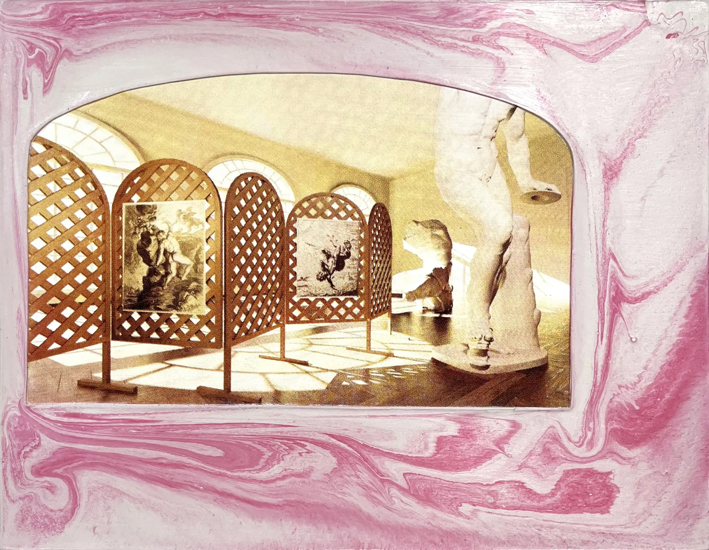 A print with a decorative frame.