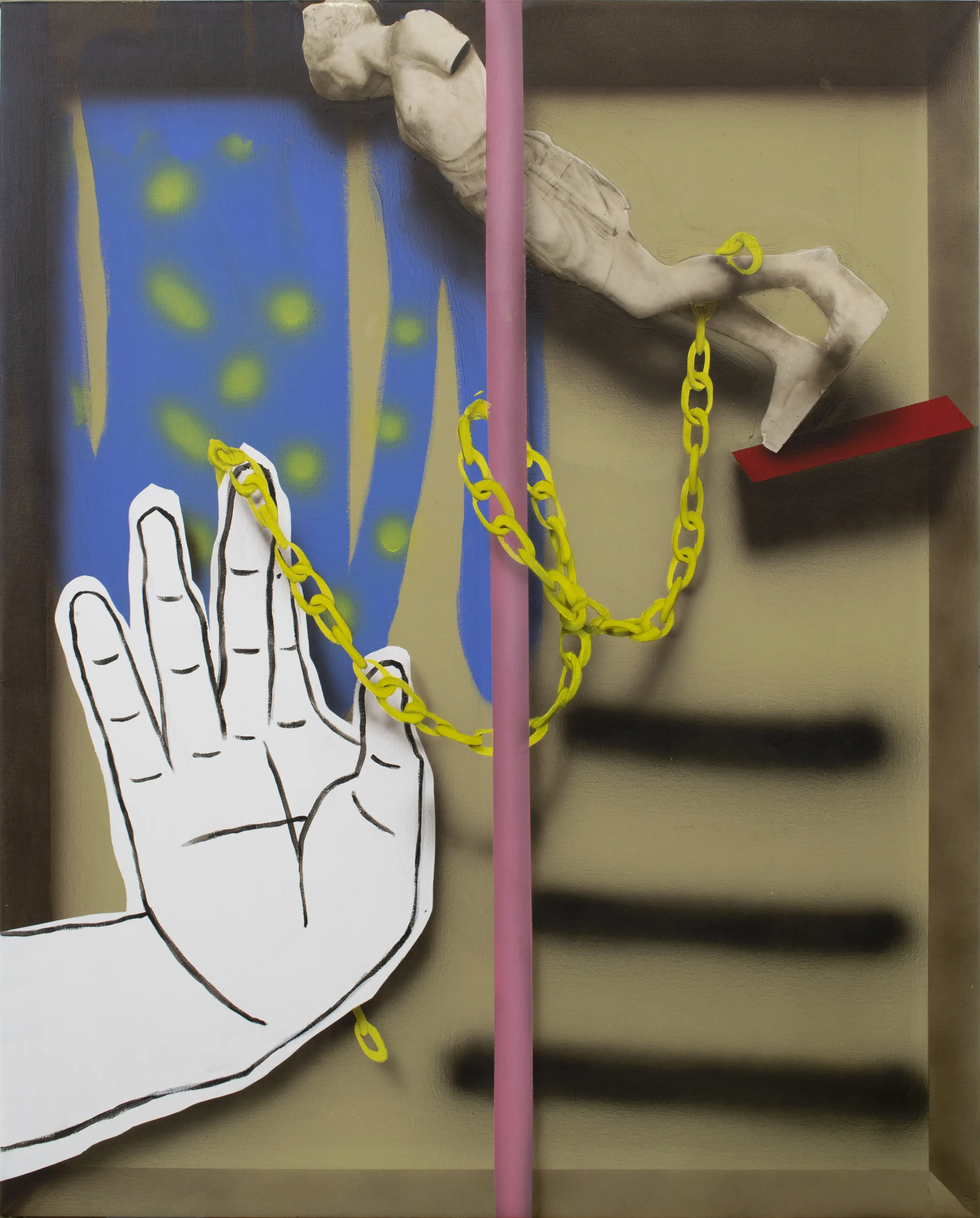 A painting of a sculpture in a box.